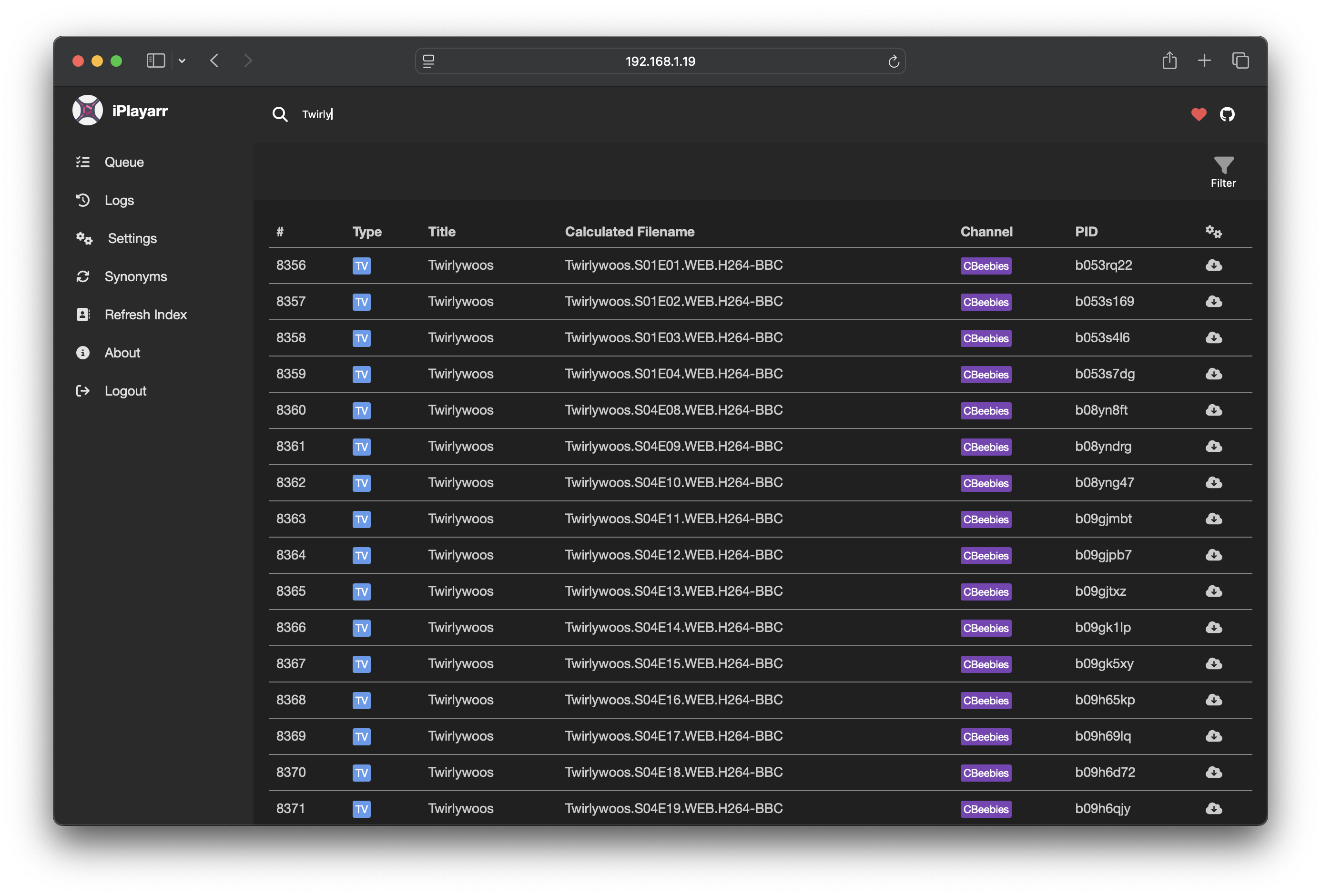 iPlayarr search view