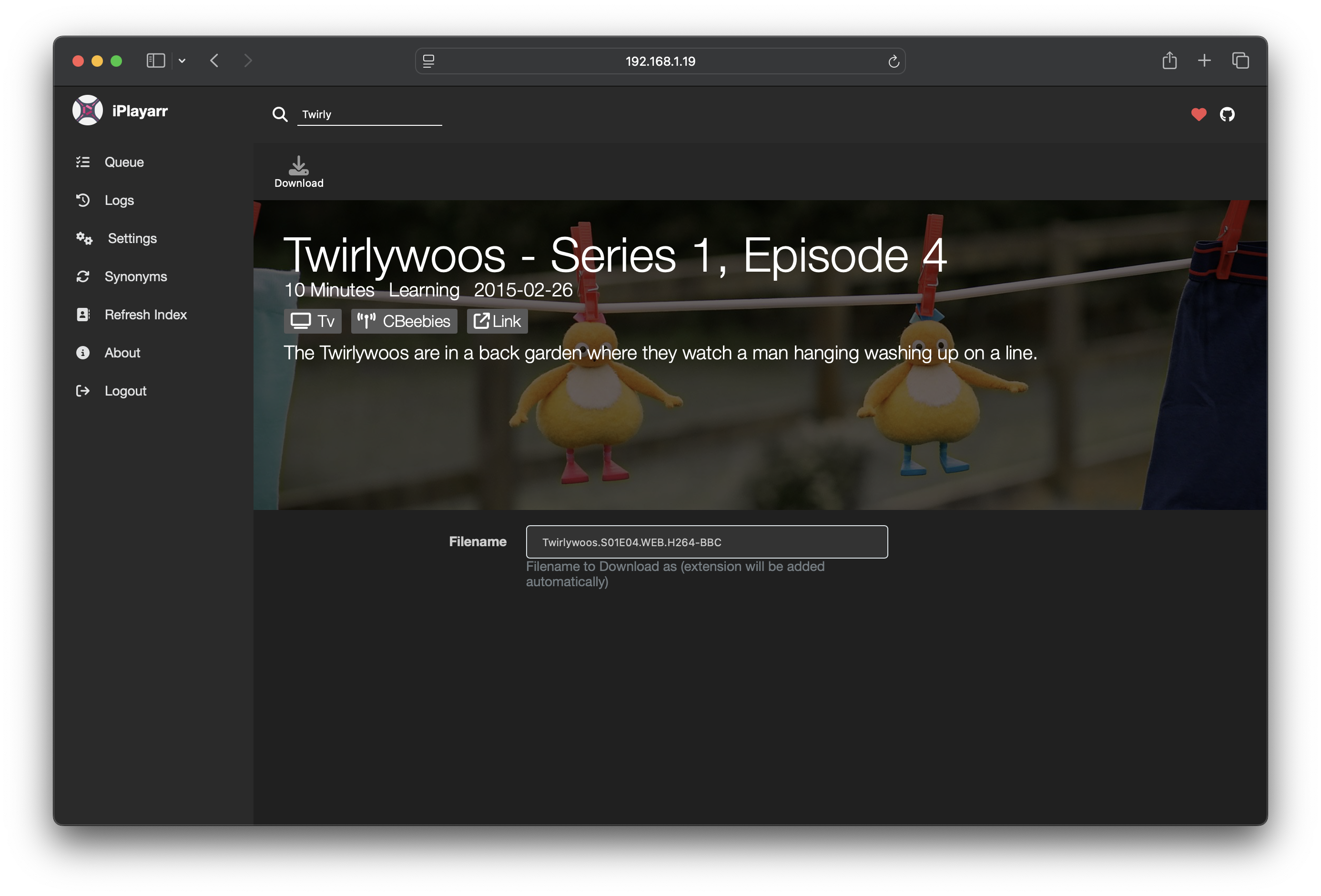 iPlayarr program view