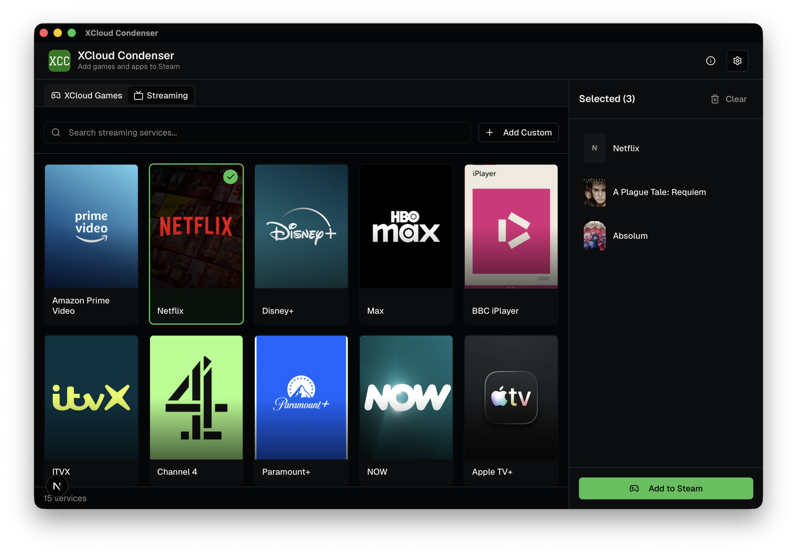 Streaming tab